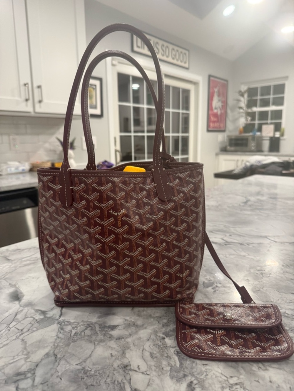 Goyard Mini Anjou Burgundy Tote with Matching Pouch